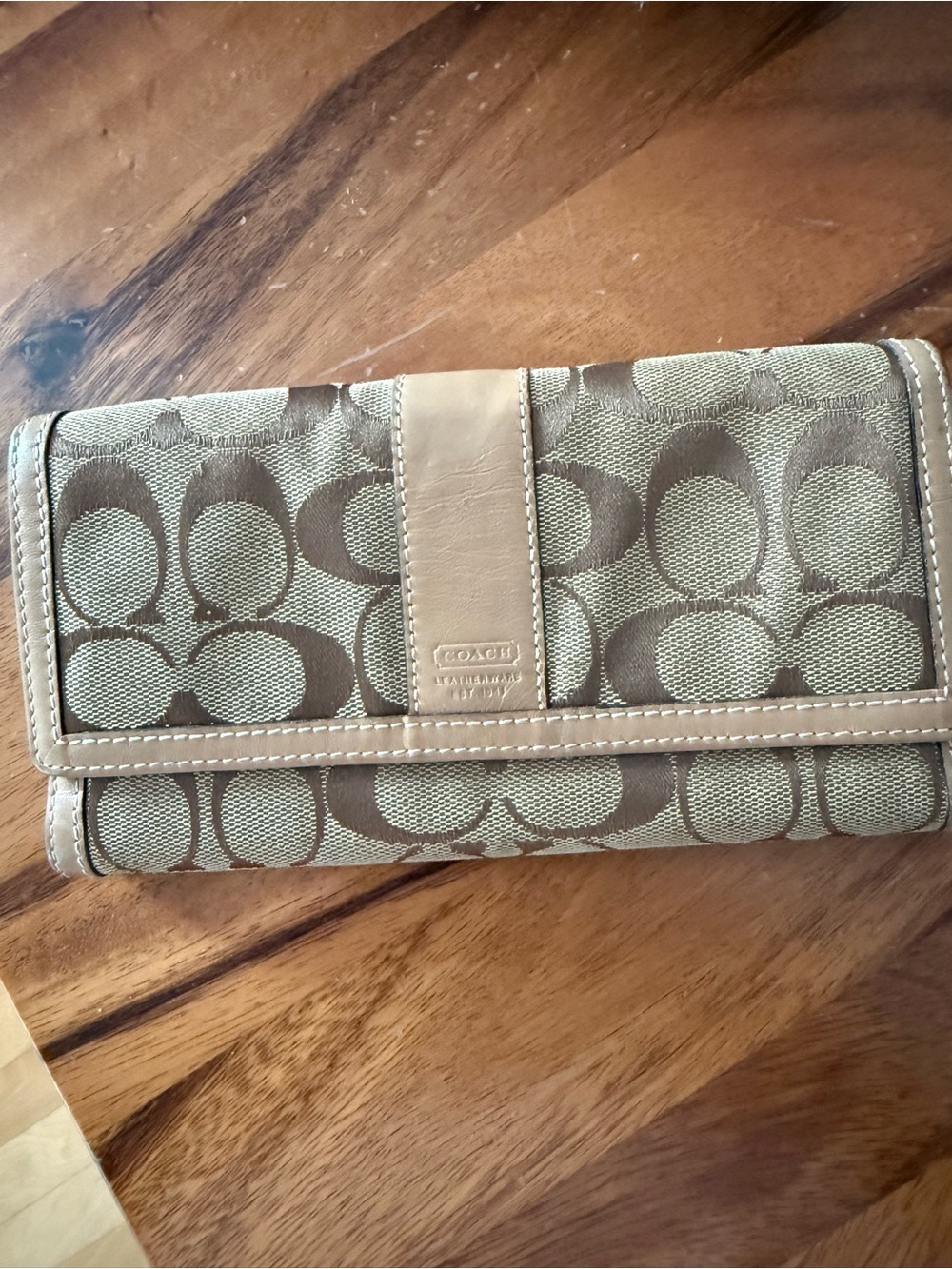 Coach Signature Canvas Continental Wallet in Brown and Tan
